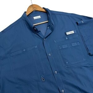 Columbia Omni-Shade Shirt Mens‎ XXL Blue Hiking Fishing Vented Short Sleeve UPF